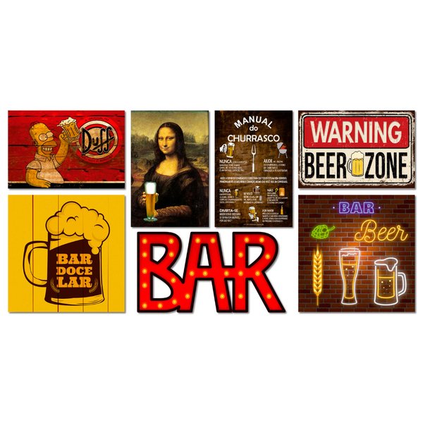 Kit 7 Placas Decorativas Cervejas Bar Churrasco Frases