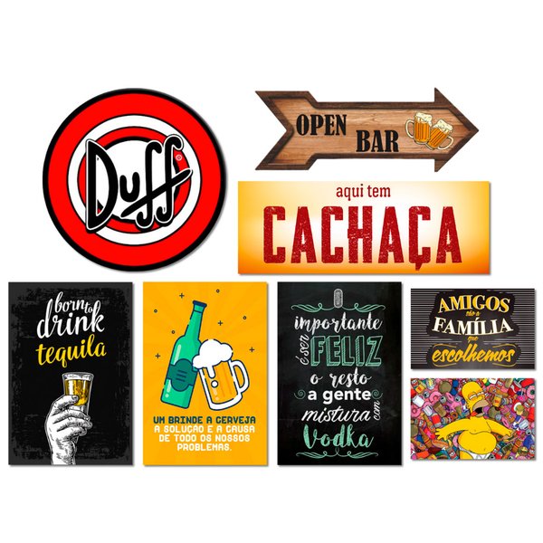 Kit 8 Placas Decorativas Cervejas Bebidas Frases Seta Bar