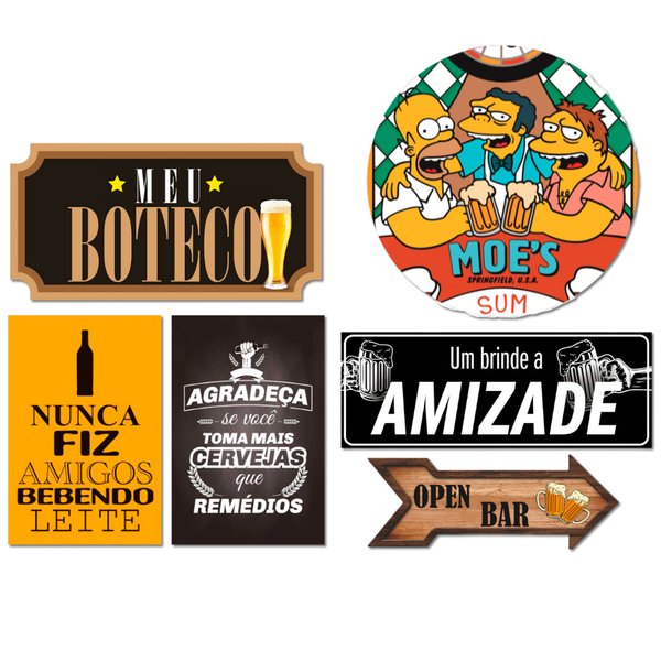 Kit 6 Placas Decorativas Bebidas Frases Boteco Simpsons