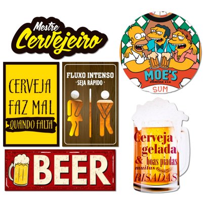 Kit 6 Placas Decorativas Cervejas Bebidas Frases Bar