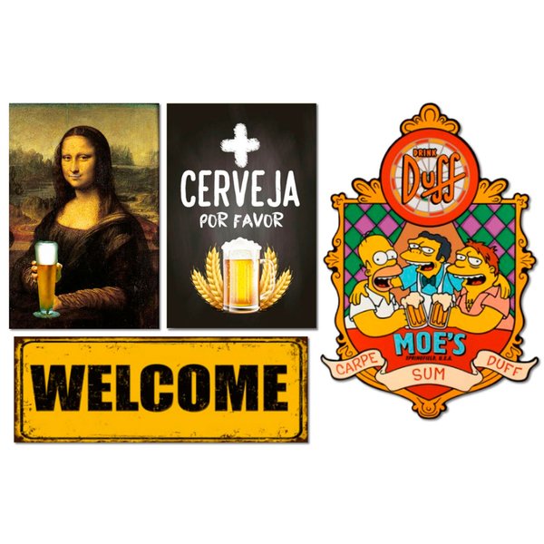 Kit 4 Placas Decorativas Cervejas Bebidas Simpsons Duff