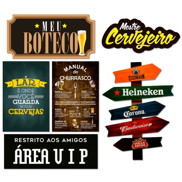 Kit 6 Placas Decorativas Cervejas Boteco Churrasco Seta