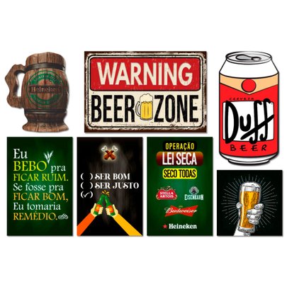 Kit 7 Placas Decorativas Cervejas Frases Bebidas Duff