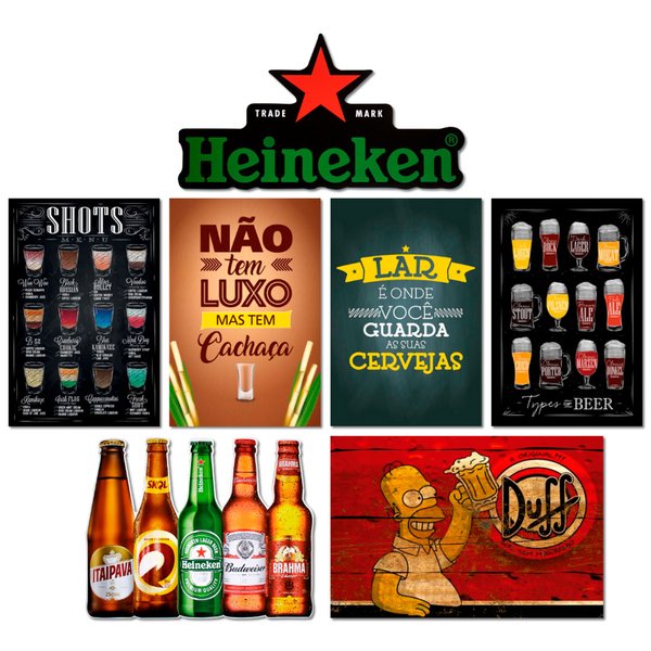 Kit 7 Placas Decorativas Cervejas Bebidas Frases Duff