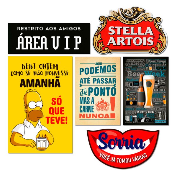 Kit 6 Placas Decorativas Bebidas Cervejas Frases Churrasco