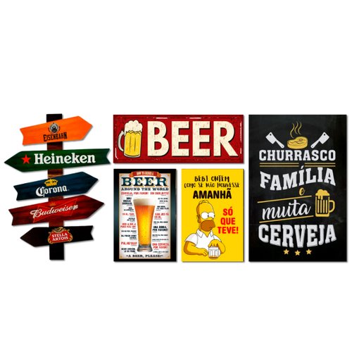 Kit 5 Placas Decorativas Cervejas Churrasco Frases Seta