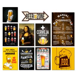 Imagem de Kit 10 Placas Decorativas Bebidas Cervejas Frases Churrasco