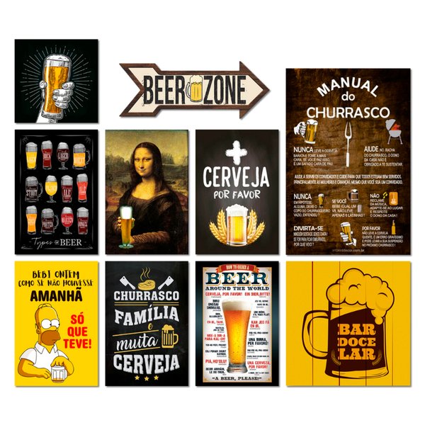 Kit 10 Placas Decorativas Bebidas Cervejas Frases Churrasco