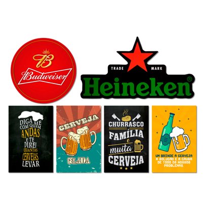 Kit 6 Placas Decorativas Cervejas Top Bebidas Churrasco