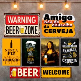 Imagem de Kit 8 Placas Decorativas Bebidas Cervejas Frases Top