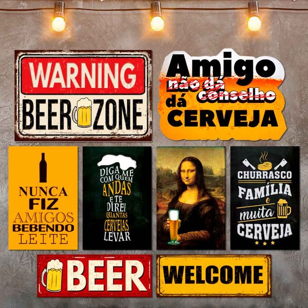 Kit 8 Placas Decorativas Bebidas Cervejas Frases Top