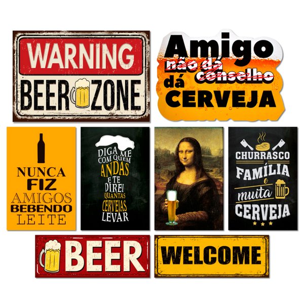 Kit 8 Placas Decorativas Bebidas Cervejas Frases Top
