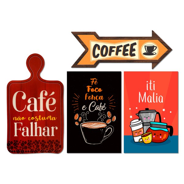 Kit 4 Placas Decorativas Frases Café Cozinha Gourmet