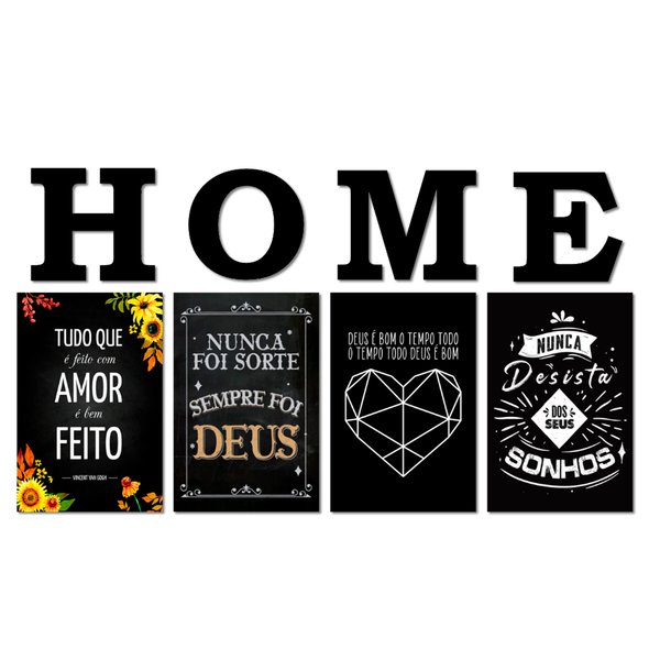 Kit 4 Placas Decorativas Frases Deus Amor C/ Letras HOME