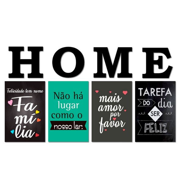 Kit 4 Placas Decorativas Frases Família Lar C/ Letras HOME