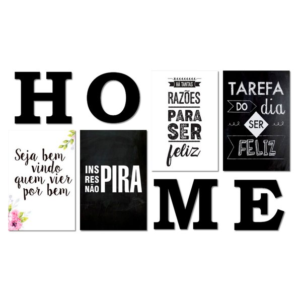 Kit 4 Placas Decorativas Frases Motivacionais C/ Letras HOME