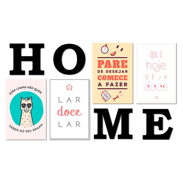 Kit 4 Placas Decorativas Frases Lar doce Lar C/ Letras HOME