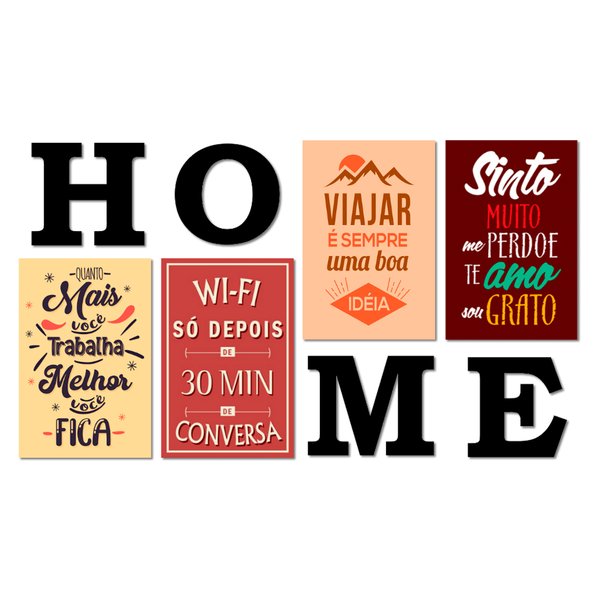 Kit 4 Placas Decorativas Frases Wifi Grato C/ Letras HOME