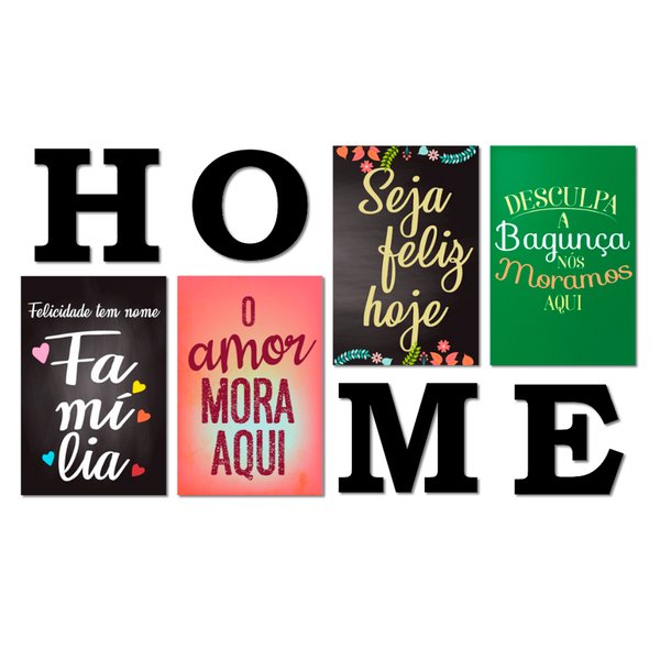 Kit 4 Placas Decorativas Frases Família Amor C/ Letras HOME