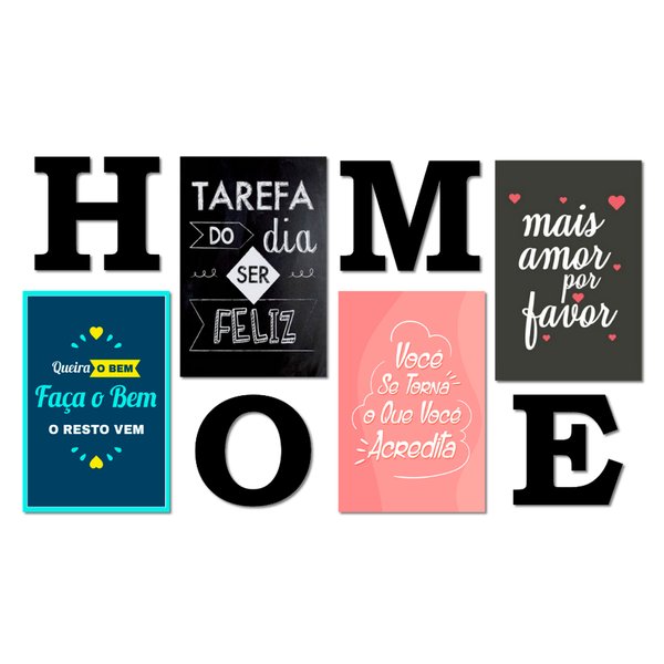 Kit 4 Placas Decorativas Frases Motivacionais C/ Letras HOME