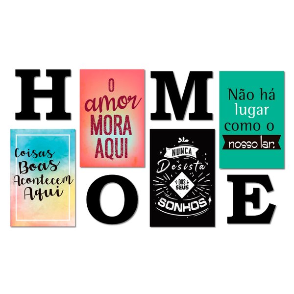 Kit 4 Placas Decorativas Frases Sonhos Lar C/ Letras HOME