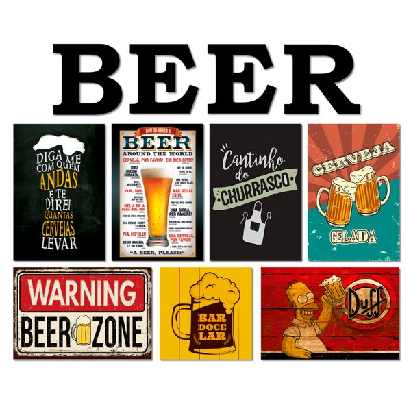 Kit 7 Placas Decorativas Cervejas Bebidas C/ Letras BEER