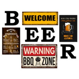 Imagem de Kit 4 Placas Decorativas Cervejas Churrasco C/ Letras BEER