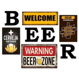 Imagem de Kit 4 Placas Decorativas Cervejas Bebidas C/ Letras BEER