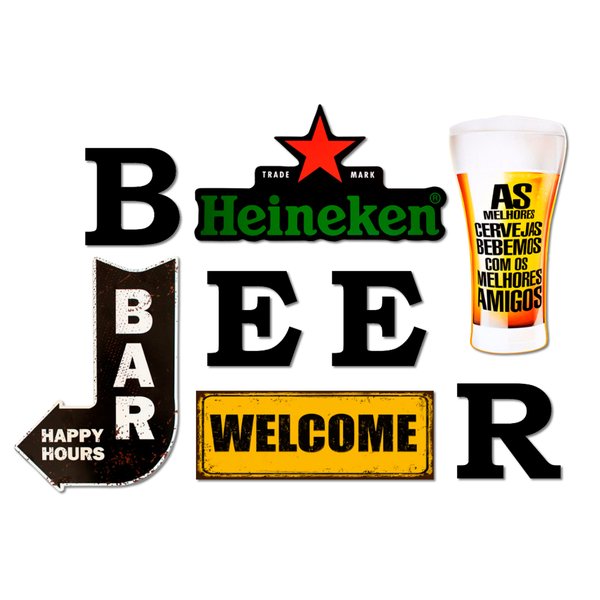 Kit 4 Placas Decorativas Bebidas Frases Bar C/ Letras BEER