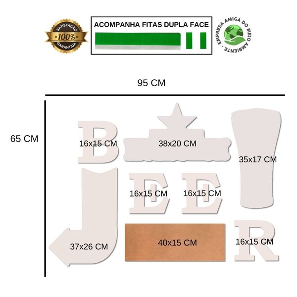 Kit 4 Placas Decorativas Bebidas Frases Bar C/ Letras BEER