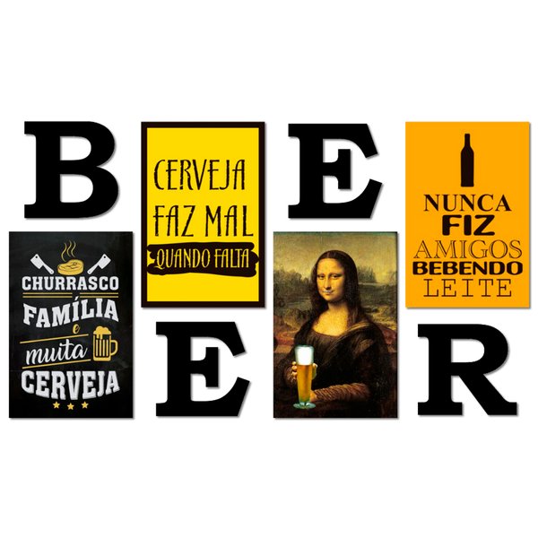Kit 4 Placas Decorativas Bebidas cervejas C/ Letras BEER