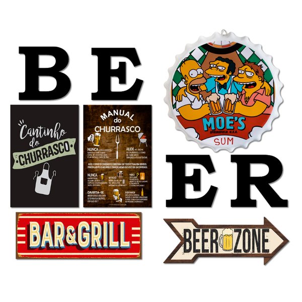 Kit 5 Placas Decorativas Cervejas Churrasco C/ Letras BEER