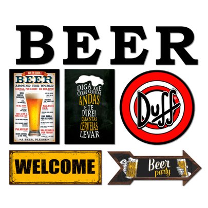 Kit 5 Placas Decorativas Cervejas Bebida Duff C/ Letras BEER