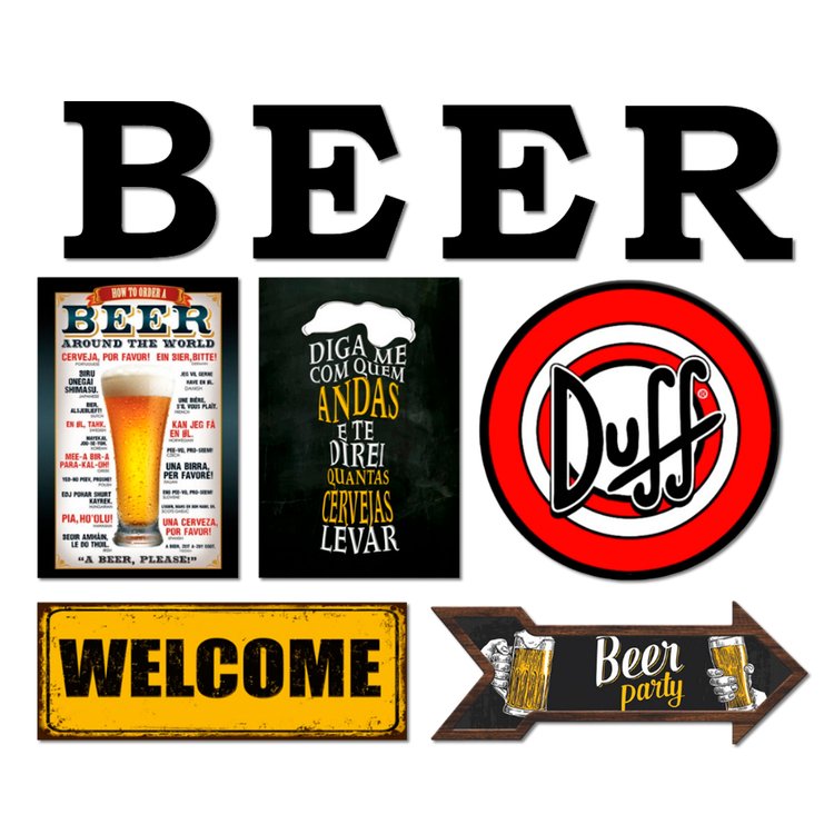Kit 5 Placas Decorativas Cervejas Bebida Duff C/ Letras BEER