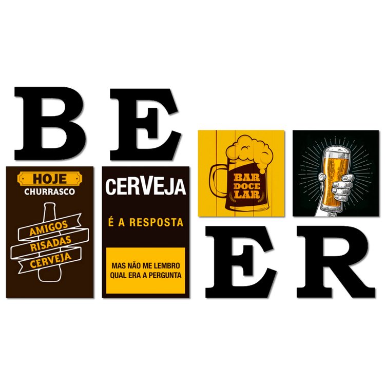 Kit 4 Placas Decorativas Cervejas Bebidas C/ Letras BEER