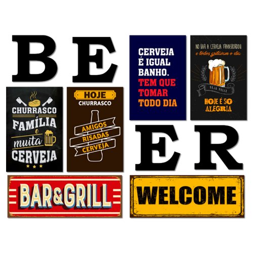 Kit 6 Placas Decorativas Cervejas Bebidas C/ Letras BEER