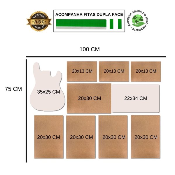 Kit 10 Placas Decorativas Rock Música Guitarra