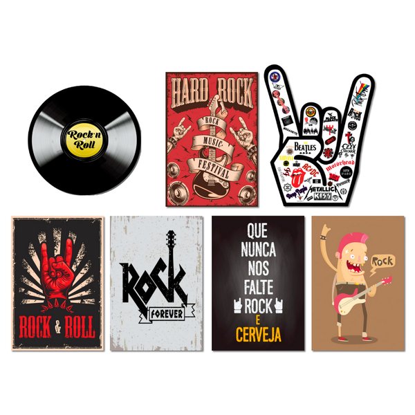 Kit 7 Placas Decorativas Música Rock Cerveja