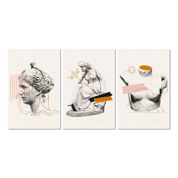 Kit 3 Placas Decorativas Abstrato Estátua 20x30 cm Mdf