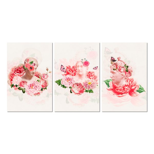 Kit 3 Placas Decorativas Estátua Flores Busto  20x30 cm Mdf