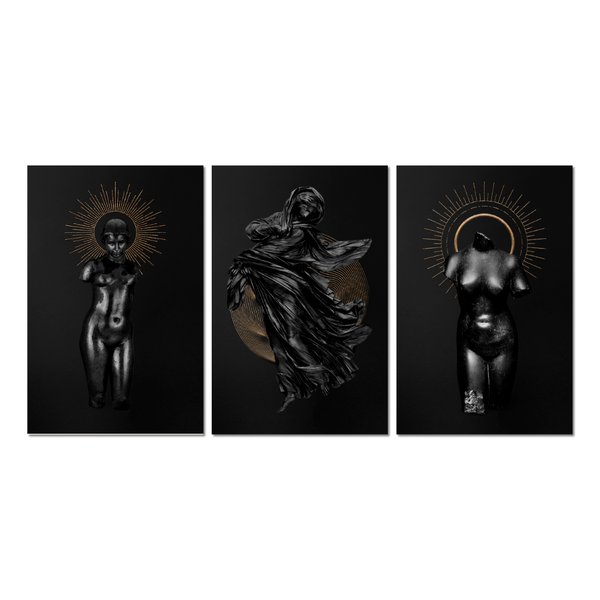 Kit 3 Placas Decorativas Mulher Escultura Grega 20x30 cm Mdf