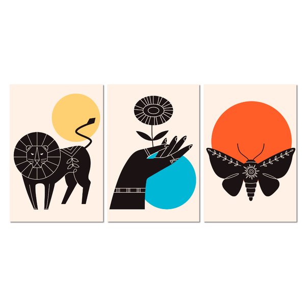 Kit 3 Placas Decorativas Leão Borboleta Moderno 20x30 cm Mdf