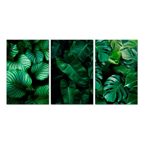 Kit 3 Placas Decorativas Folhas Verdes Jardim 20x30 cm Mdf