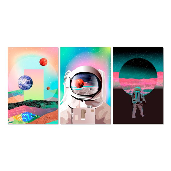 Kit 3 Placas Decorativas Espaço Universo Lua 20x30 cm Mdf