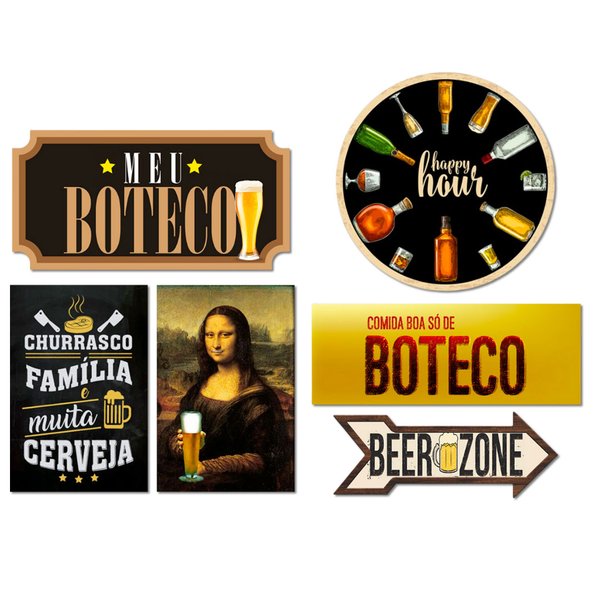 Kit 6 Placas Decorativas Frases Boteco Cervejas Bebidas