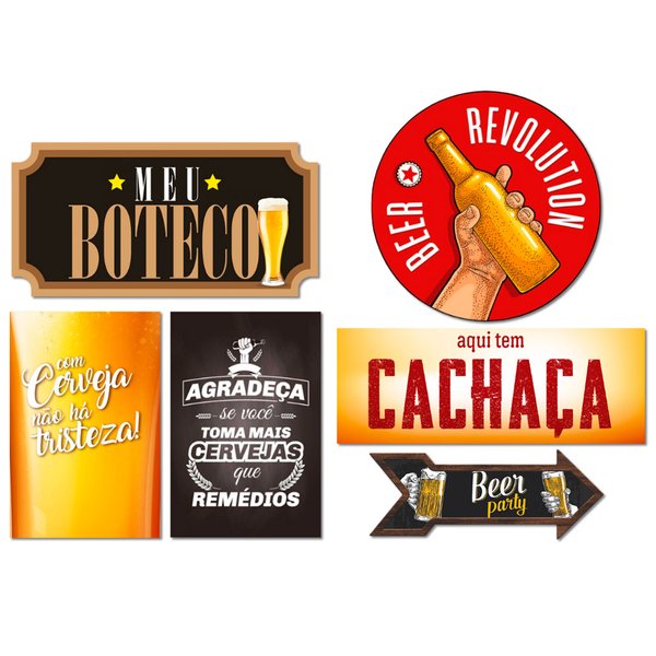 Kit 6 Placas Decorativas Bebidas Frases Boteco