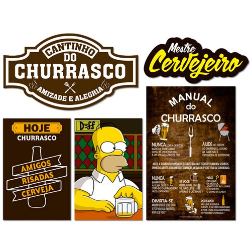 Kit 5 Placas Decorativas Cervejas Frases Churrasco Bebidas