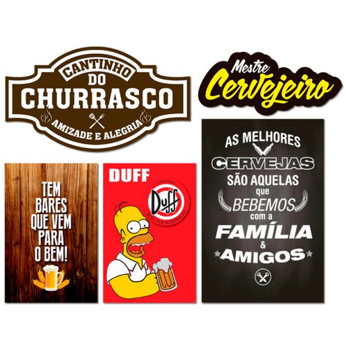 Kit 5 Placas Decorativas Cantinho Churrasco Cerveja Simpsons