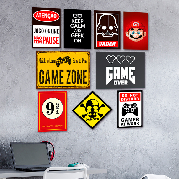 Kit 9 Placas Decorativas Geek Nerd Frases Divertidas