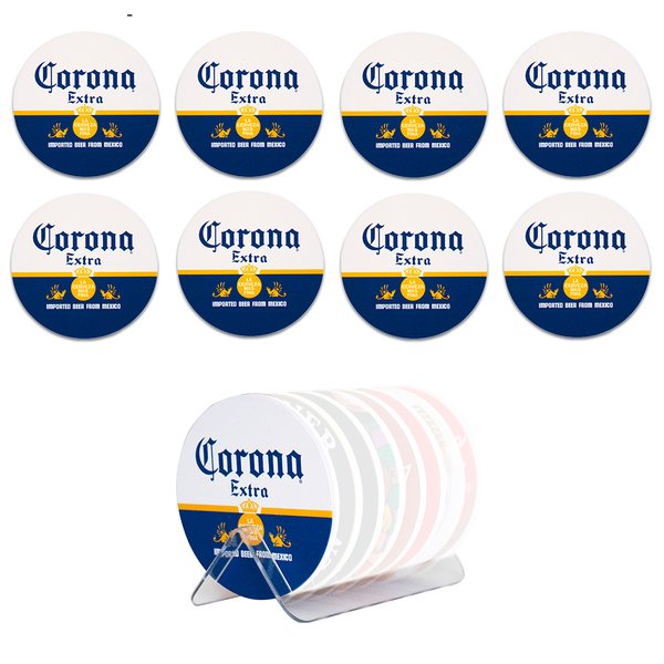 Kit 8 Bolachas Porta Copos Corona Em Plástico Com Suporte